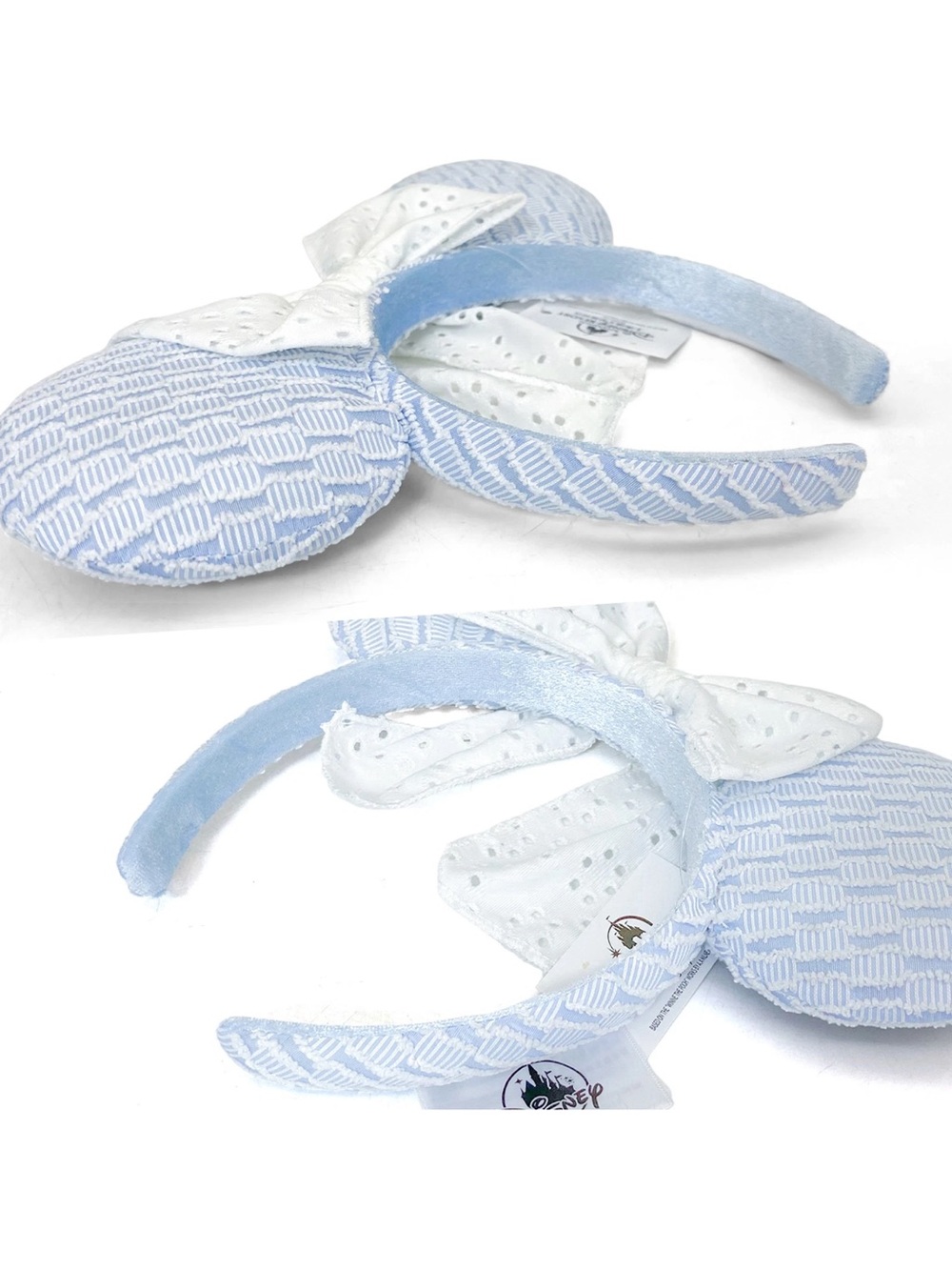 Disney Parks Blue & White Lace Bow Minnie Mickey Mouse Ears Disneyland Headband - Picture 3 of 3